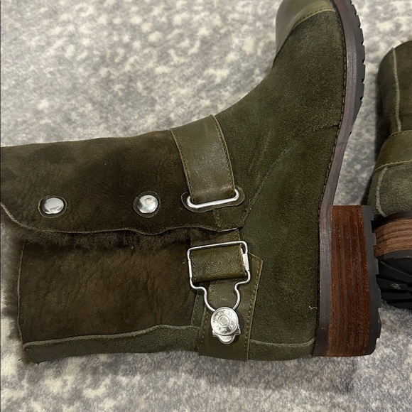 MATT BERNSON REAL SHEEPSKIN SHEARLING ARMY GREEN BOOTS SIZE 7.5 - Picture 8 of 13
